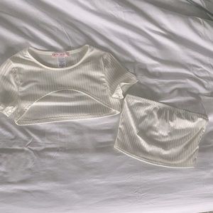 BLUSH - Ribbed Cut Out Detail Cropped Tee